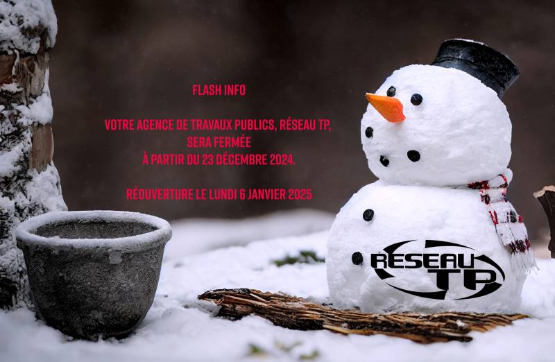 Fermeture de fin d’année : Nos engins aussi prennent des vacances à partir du 23 décembre 2024 !